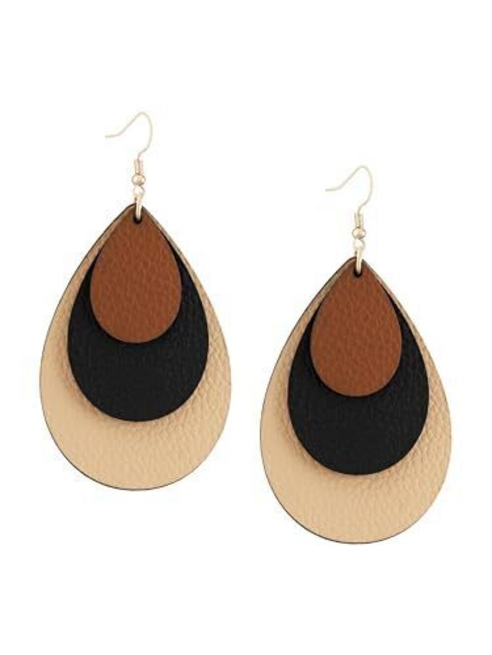 7402 Boho Chic Faux Leather Triple Layer Teardrop Waterdrop Dangle